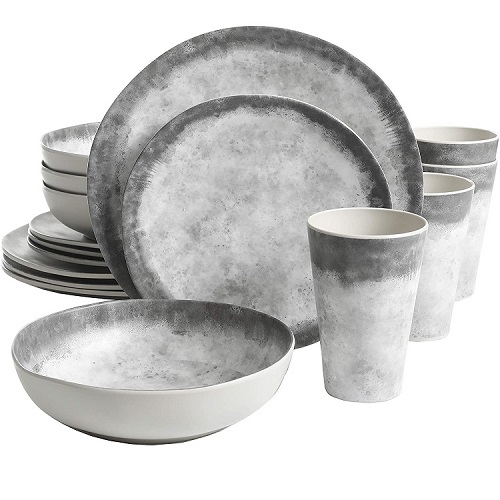 16pcs Granite Organic Round Melamine Dinnerware Set