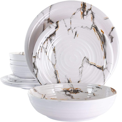 12pcs White Marble melamine dinnerware set