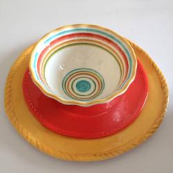 melamine round dinnerware set with textured